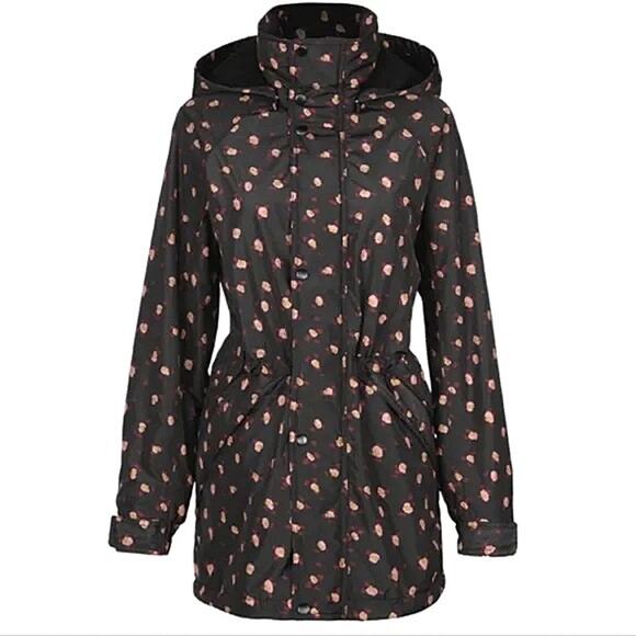 Cabi $190 Rainy Day Jacket Black Floral M Hooded Waterproof Anorak Coat #4115 - Picture 3 of 6